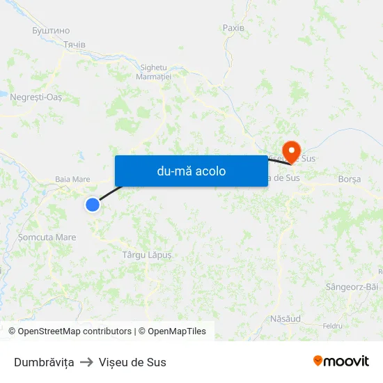 Harta de Dumbrăvița către Vișeu de Sus