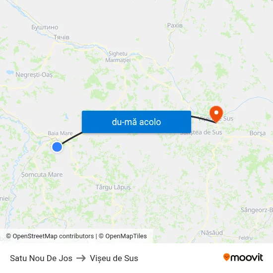 Harta de Satu Nou De Jos către Vișeu de Sus