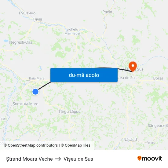 Harta de Ștrand Moara Veche către Vișeu de Sus