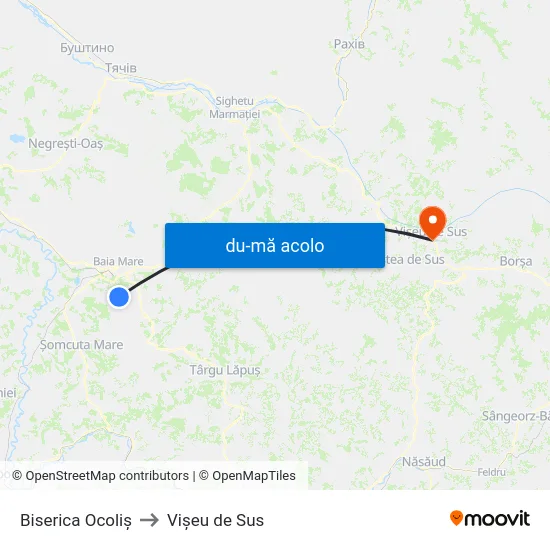 Harta de Biserica Ocoliș către Vișeu de Sus