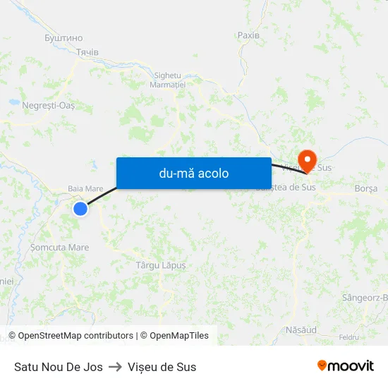 Harta de Satu Nou De Jos către Vișeu de Sus