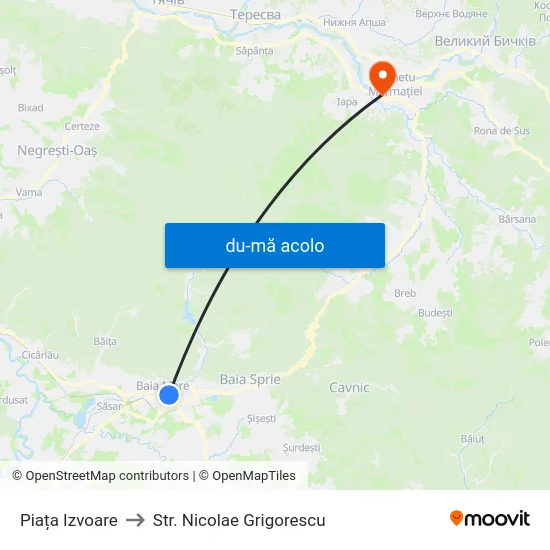 Harta de Piața Izvoare către Str. Nicolae Grigorescu