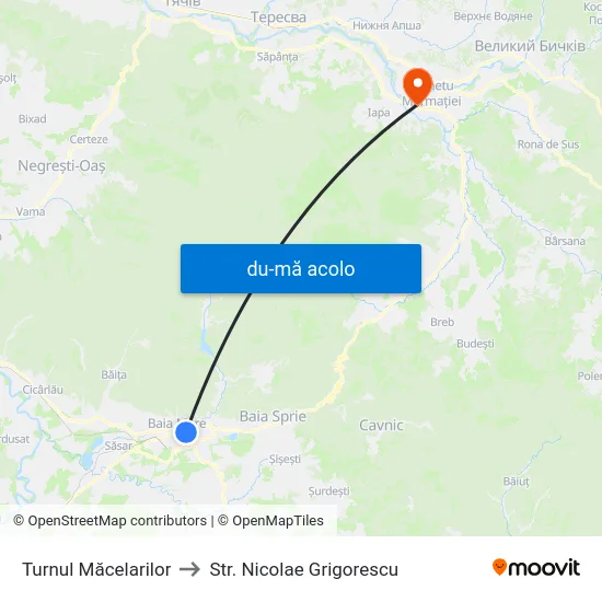 Harta de Turnul Măcelarilor către Str. Nicolae Grigorescu