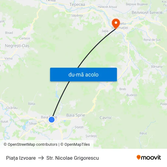 Harta de Piața Izvoare către Str. Nicolae Grigorescu