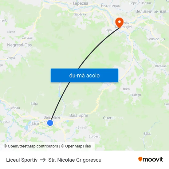 Harta de Liceul Sportiv către Str. Nicolae Grigorescu