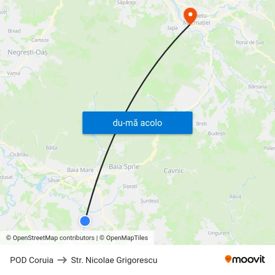 Harta de POD Coruia către Str. Nicolae Grigorescu