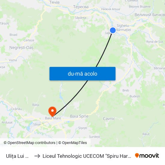 Harta de Ulița Lui Müller către Liceul Tehnologic UCECOM "Spiru Haret" Baia Mare