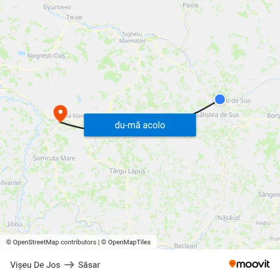 Harta de Vișeu De Jos către Săsar