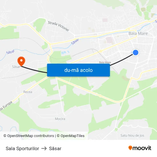 Harta de Sala Sporturilor către Săsar