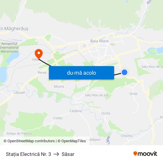 Harta de Stația Electrică Nr. 3 către Săsar