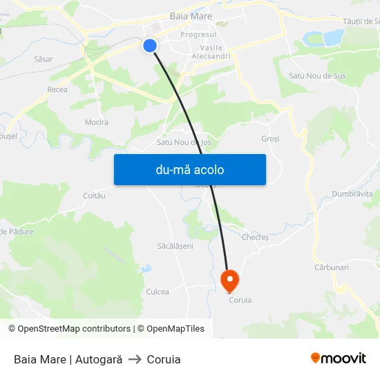 Harta de Baia Mare | Autogară către Coruia
