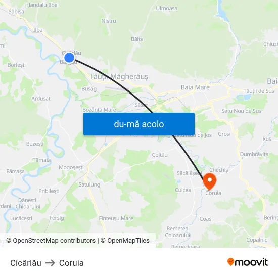 Harta de Cicârlău către Coruia