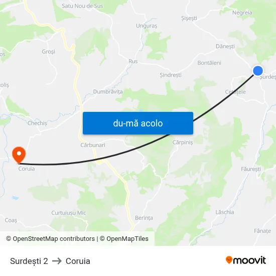 Harta de Surdești 2 către Coruia