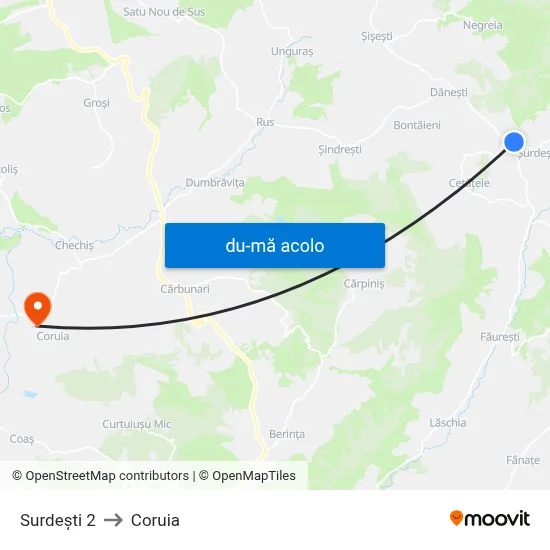 Harta de Surdești 2 către Coruia