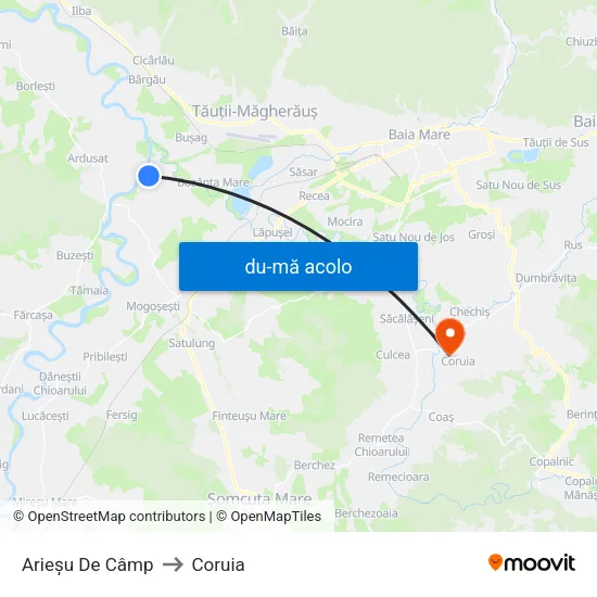 Harta de Arieșu De Câmp către Coruia