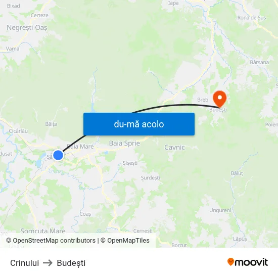 Harta de Crinului către Budeşti