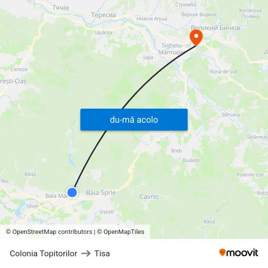 Harta de Colonia Topitorilor către Tisa