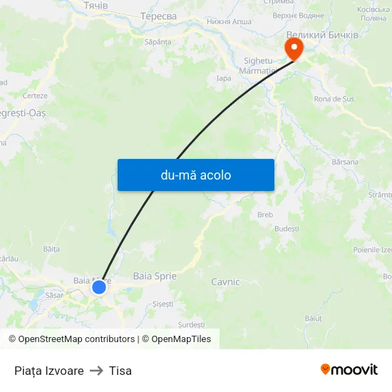 Harta de Piața Izvoare către Tisa