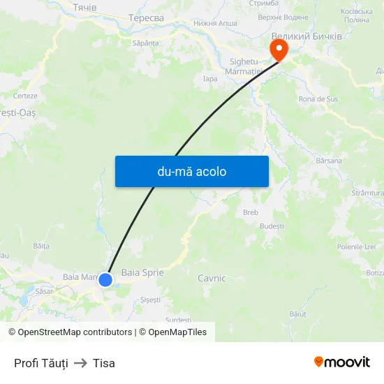 Harta de Profi Tăuți către Tisa