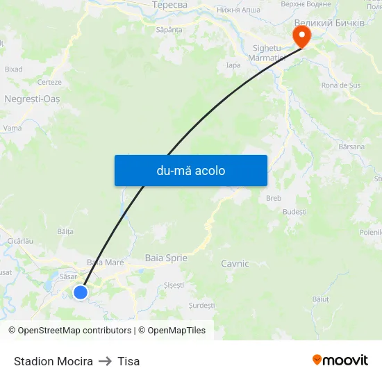 Harta de Stadion Mocira către Tisa