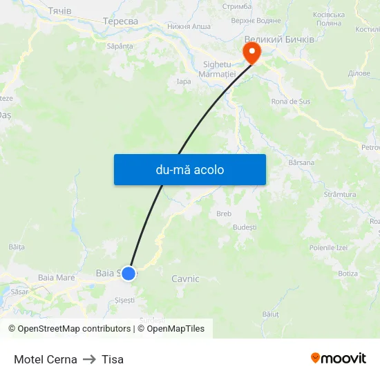 Harta de Motel Cerna către Tisa