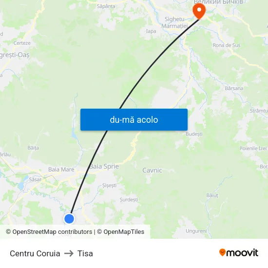 Harta de Centru Coruia către Tisa