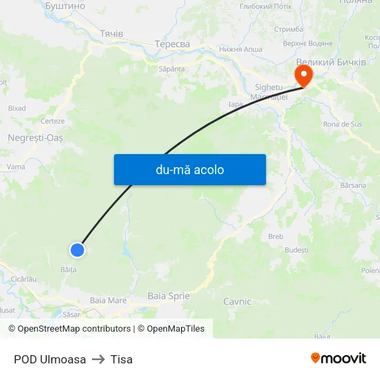 Harta de POD Ulmoasa către Tisa