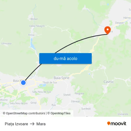 Harta de Piața Izvoare către Mara