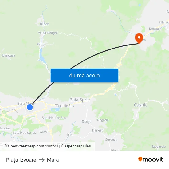 Harta de Piața Izvoare către Mara