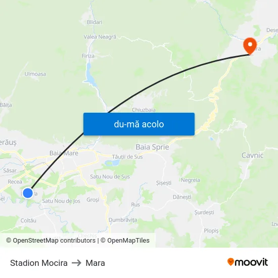 Harta de Stadion Mocira către Mara