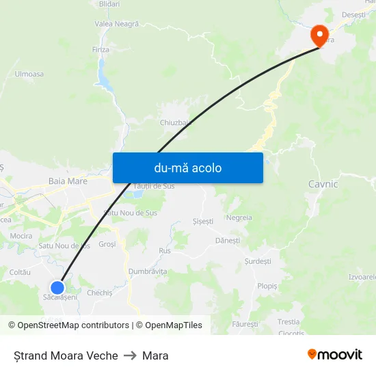 Harta de Ștrand Moara Veche către Mara