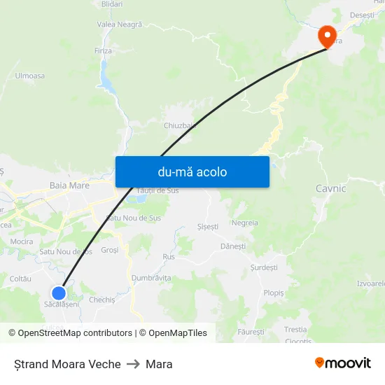 Harta de Ștrand Moara Veche către Mara