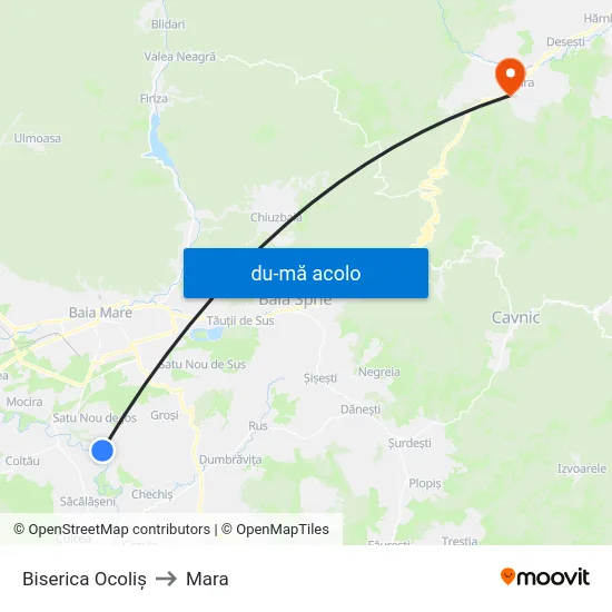 Harta de Biserica Ocoliș către Mara