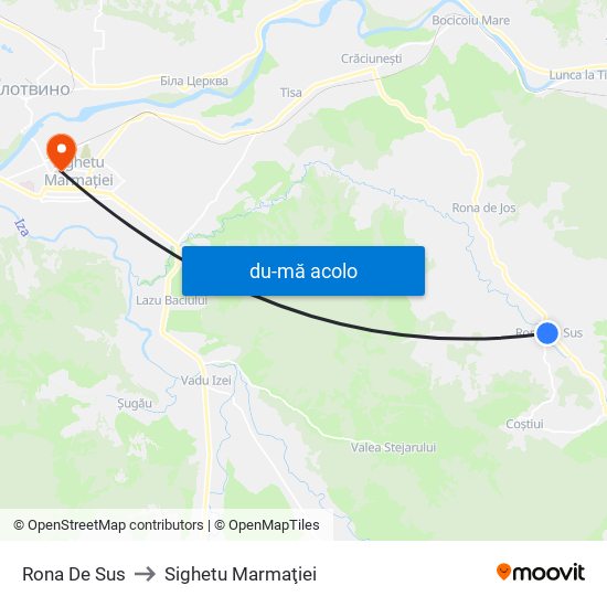 Harta de Rona De Sus către Sighetu Marmaţiei