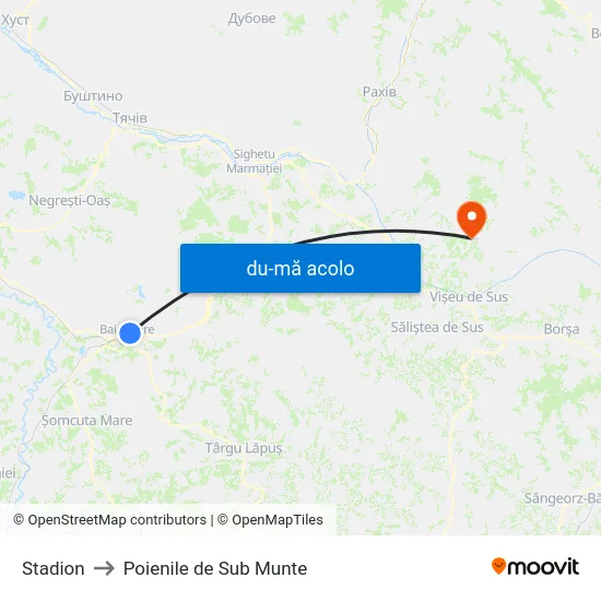 Harta de Stadion către Poienile de Sub Munte