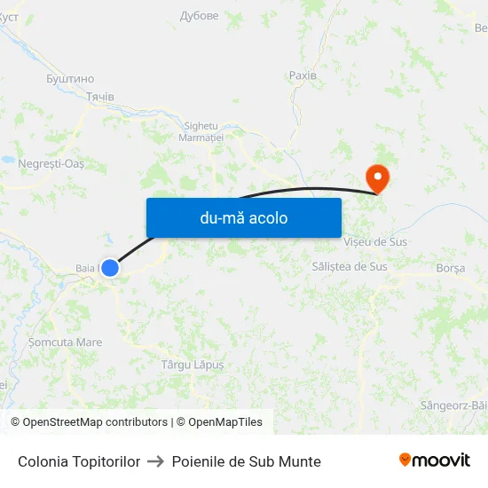 Harta de Colonia Topitorilor către Poienile de Sub Munte