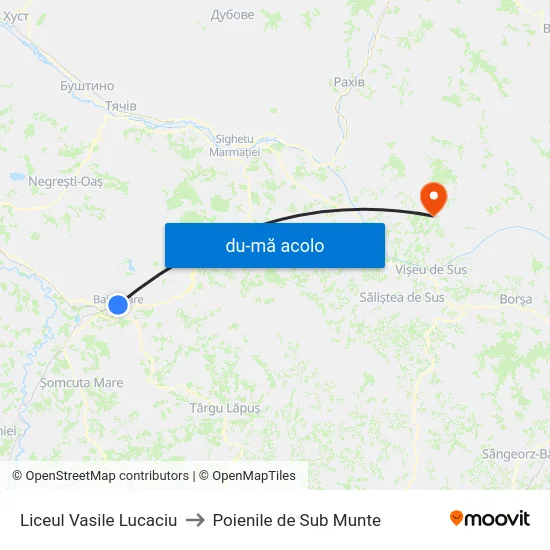 Harta de Liceul Vasile Lucaciu către Poienile de Sub Munte