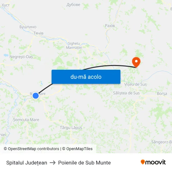 Harta de Spitalul Județean către Poienile de Sub Munte
