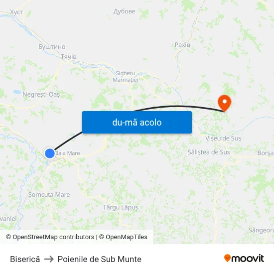 Harta de Biserică către Poienile de Sub Munte