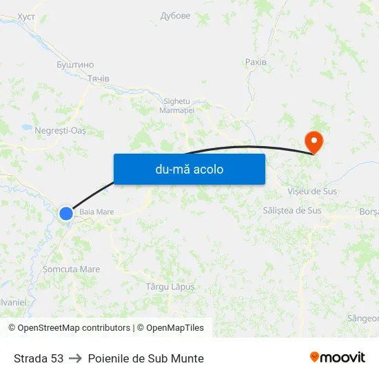 Harta de Strada 53 către Poienile de Sub Munte