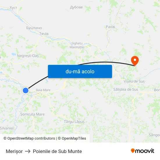 Harta de Merișor către Poienile de Sub Munte