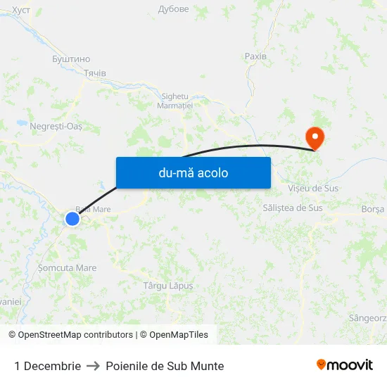 Harta de 1 Decembrie către Poienile de Sub Munte