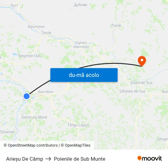 Harta de Arieșu De Câmp către Poienile de Sub Munte