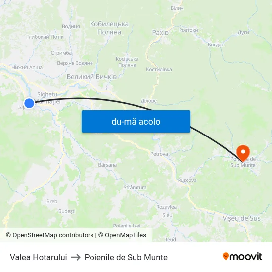 Harta de Valea Hotarului către Poienile de Sub Munte