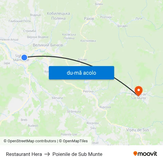 Harta de Restaurant Hera către Poienile de Sub Munte