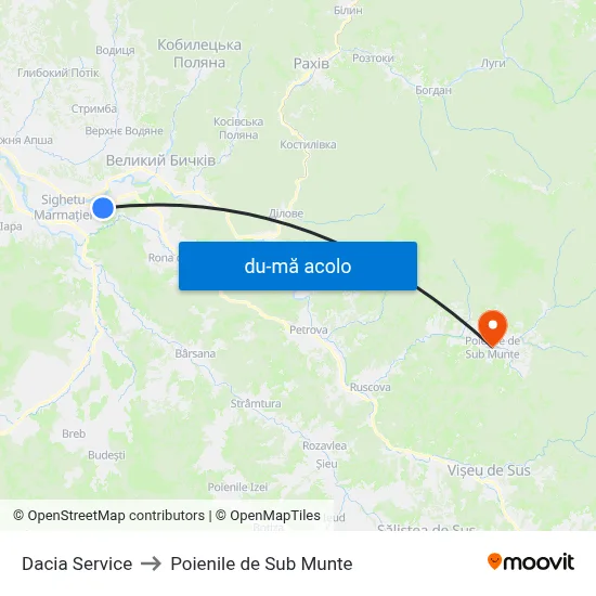 Harta de Dacia Service către Poienile de Sub Munte