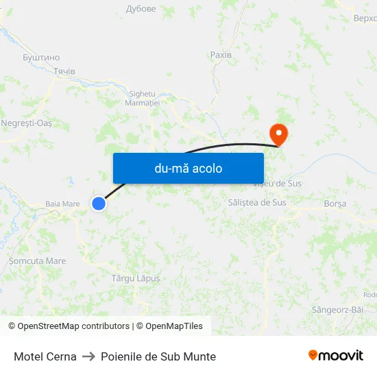 Harta de Motel Cerna către Poienile de Sub Munte