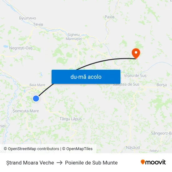 Harta de Ștrand Moara Veche către Poienile de Sub Munte