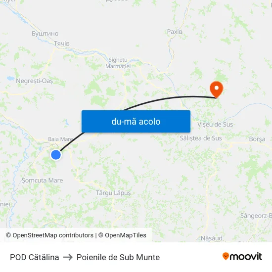 Harta de POD Cătălina către Poienile de Sub Munte