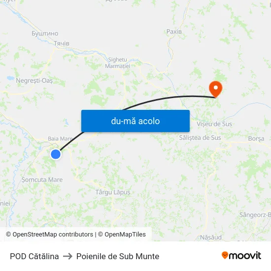 Harta de POD Cătălina către Poienile de Sub Munte